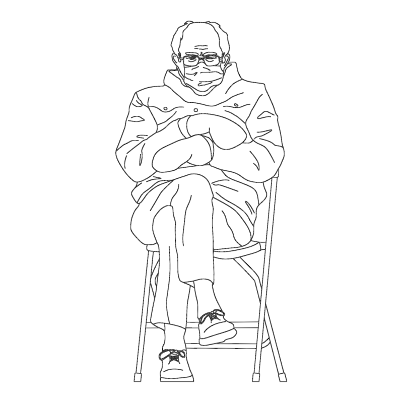Man Sitting in Folding Chair with Mittens