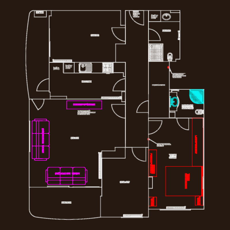 Residential interior layout plan with furniture and appliance locations