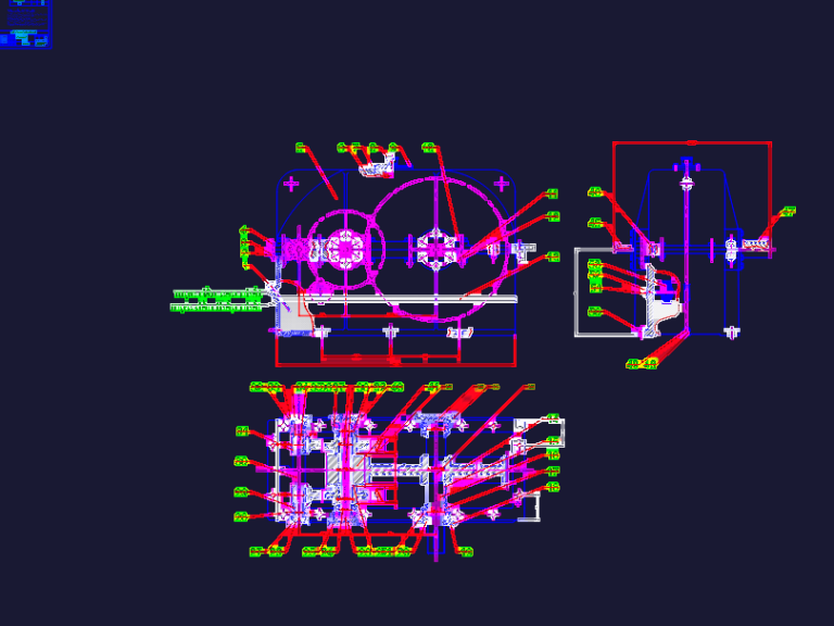 Exploded view and sectional drawings of an industrial mechanical gearbox assembly.