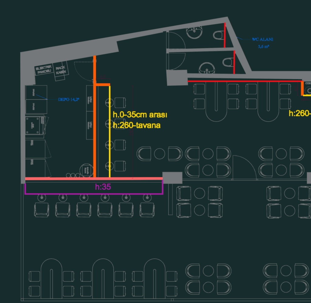 Floor plan and interior furniture layout for a Coffy brand coffee shop.