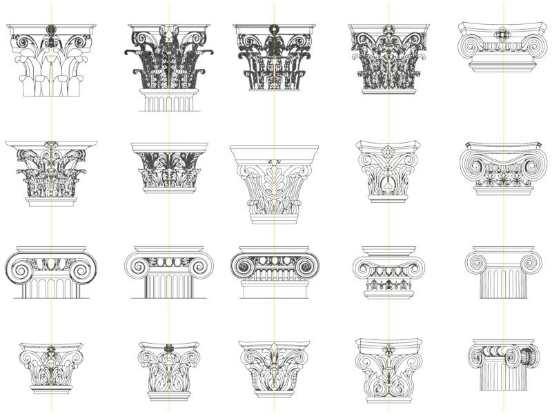 Corinthian and Composite Column Capital Elevations
