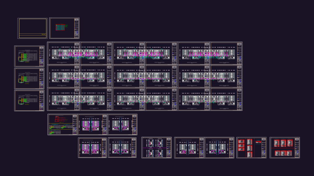 CAD drawing showing electrical lighting layouts and power schematics for a detention facility.