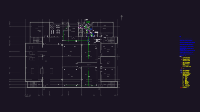 Basement drainage layout with sewage lifting station, pump specifications, and plumbing legend.