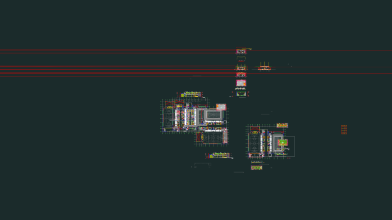 Architectural sections and elevations for a coliseum stadium including bleachers, stage details, and dressing rooms.