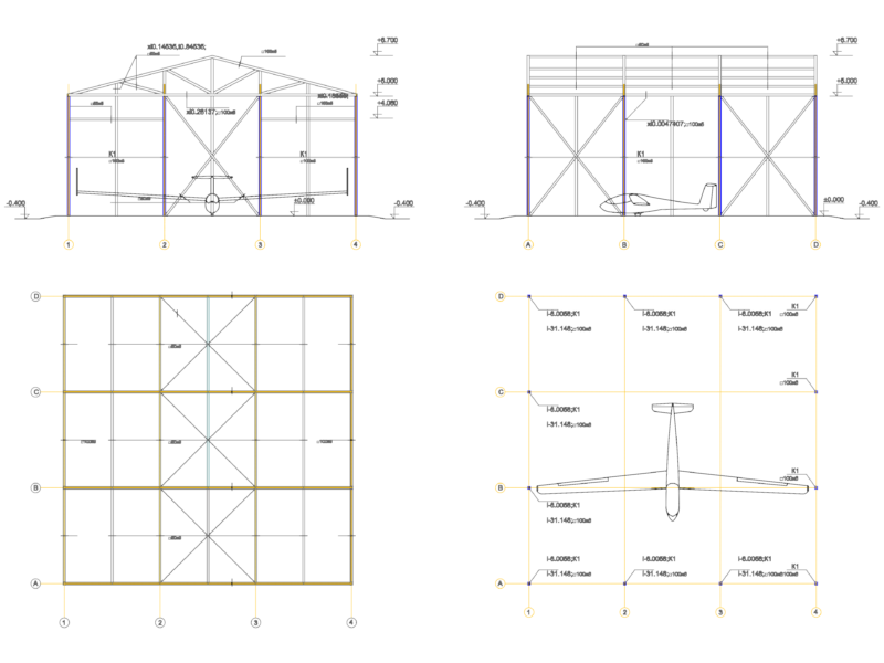 100×6 box section steel glider hangar structure