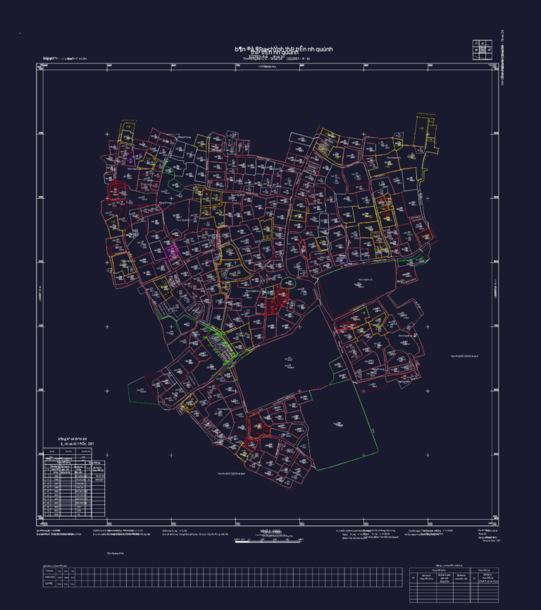 1:1000 scale cadastral map showing plot boundaries and land use codes for Nhu Quynh town.