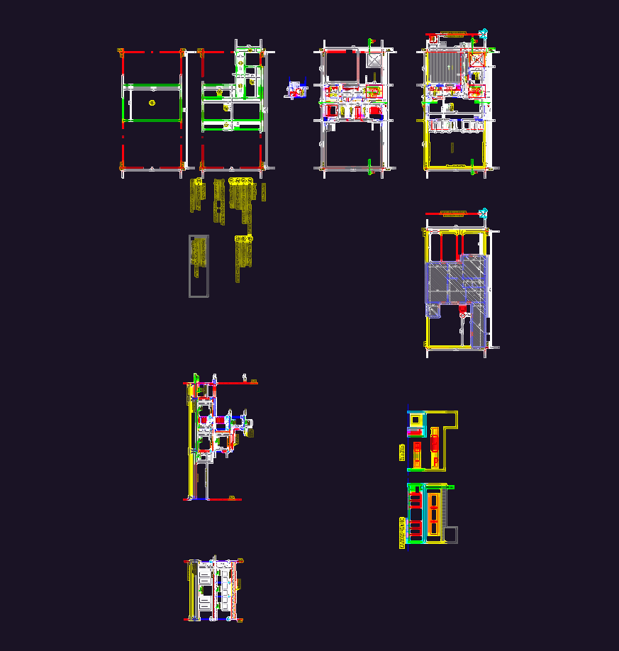 Two-story residential architectural floor plans with site layout, sections, and facades.