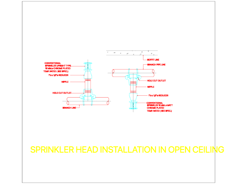 15mm Upright Sprinkler Head Open Ceiling Detail