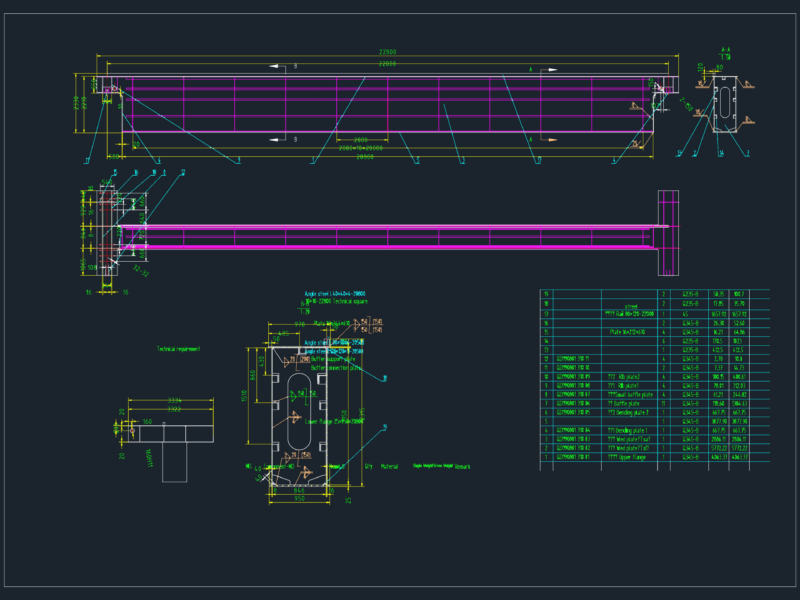 Steel girder section details with material bill and specs