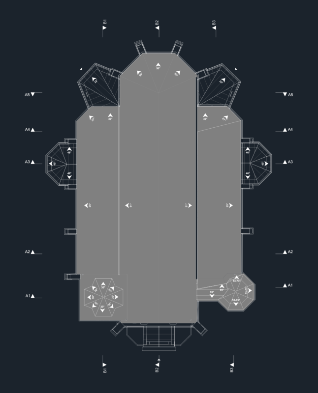 Complex building roof plan