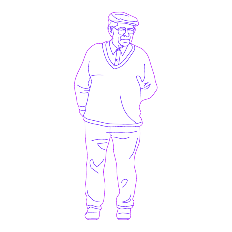 2D Elevation of Standing Elderly Man with Flat Cap