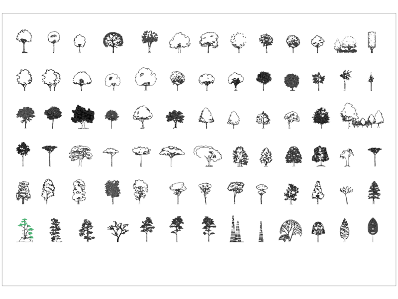 2D tree elevation blocks for architectural site section drawings