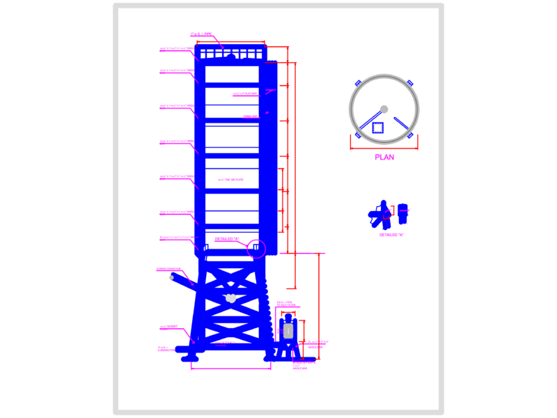 3,500 Bag Cement Steel Silo Plan and Elevation CAD