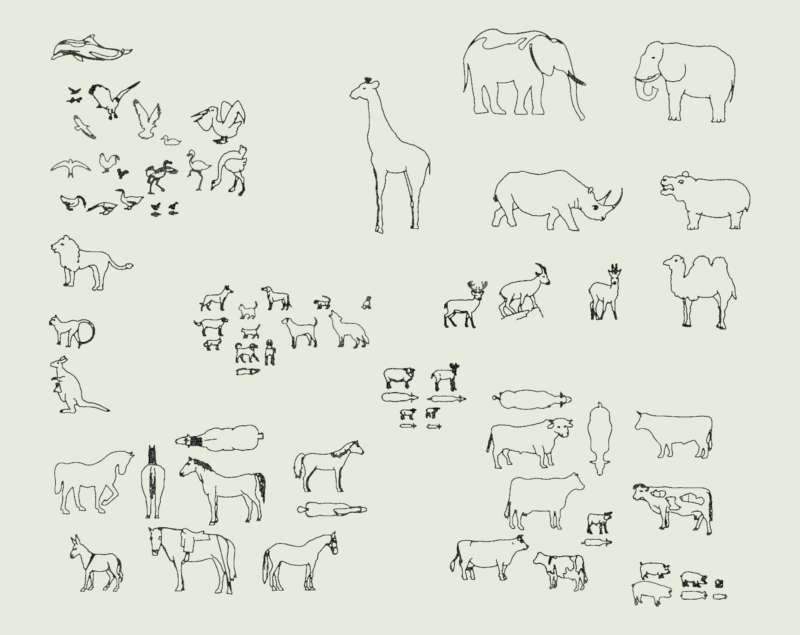 77 Animal Silhouette CAD Blocks Side and Plan View