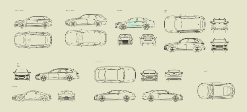 Audi vehicle blocks with plan and elevation views