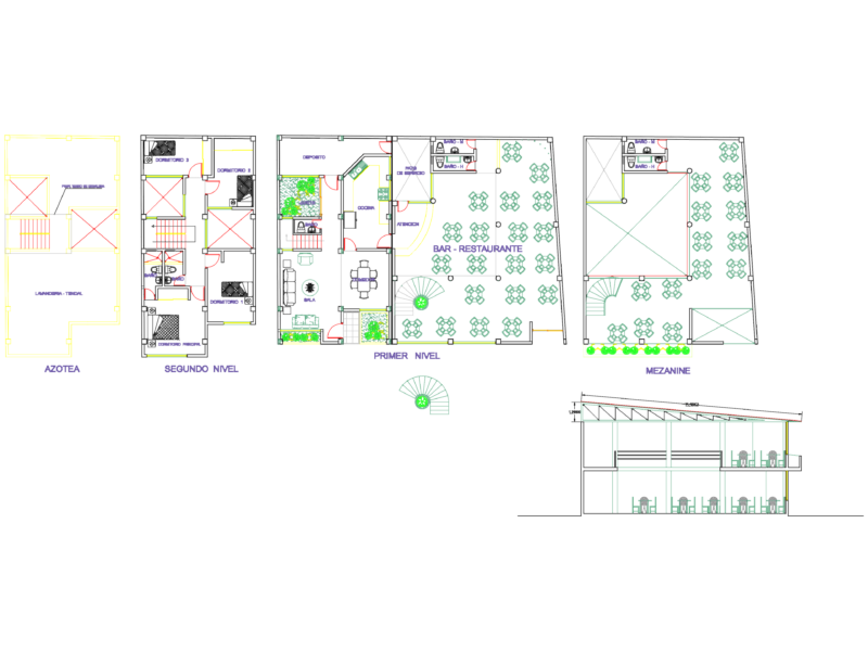 BAR RESTAURANT PLANS ELEVATIONS