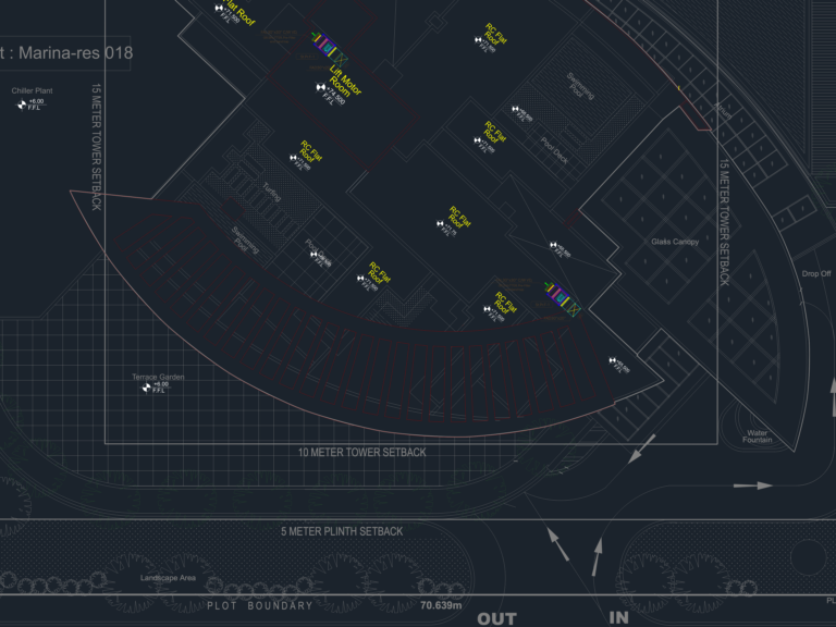 HVAC site plan for a residential tower showing chiller plant and building setbacks.