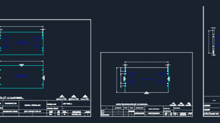 Technical CAD drawing showing furniture part dimensions, hole drilling patterns, and hardware lists for a cabinet.