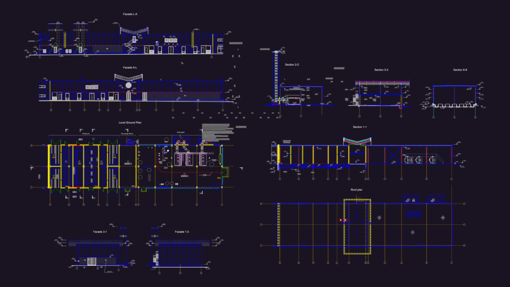 CAD drawing showing a boiler plant ground plan, facades, and sections with Viessmann and Wilo equipment.