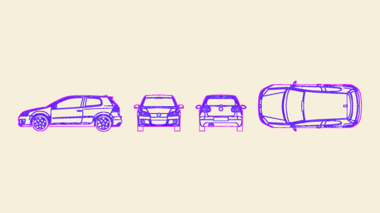 2D side elevation view of a Volkswagen Golf hatchback CAD drawing.