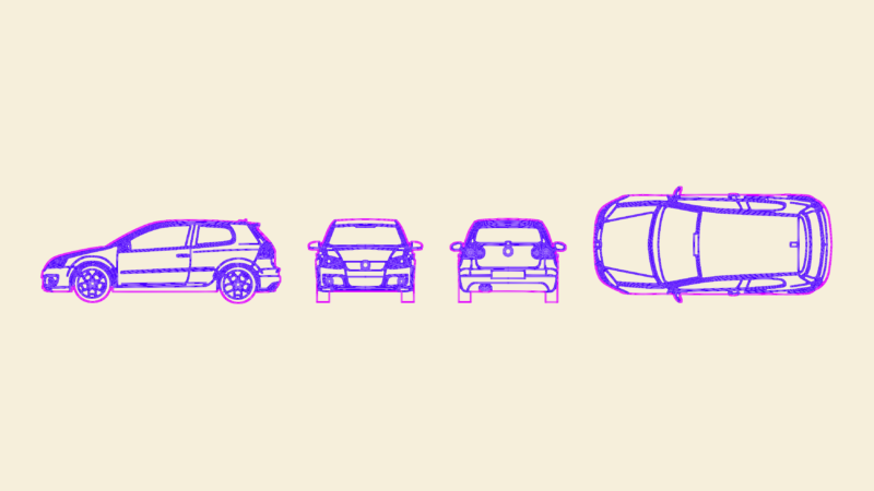 VW Golf Mk5 3-Door Hatchback 2D Elevation Drawings