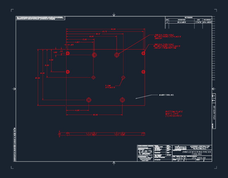 Aeroquip 5100 Centering Press Bottom Plate Tooling Drawing