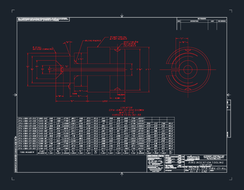 Aeroquip industrial ring insertion tooling locator technical drawing