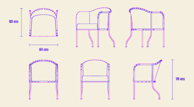 Ambassad Leather Armchair CAD Block – Elevation Views