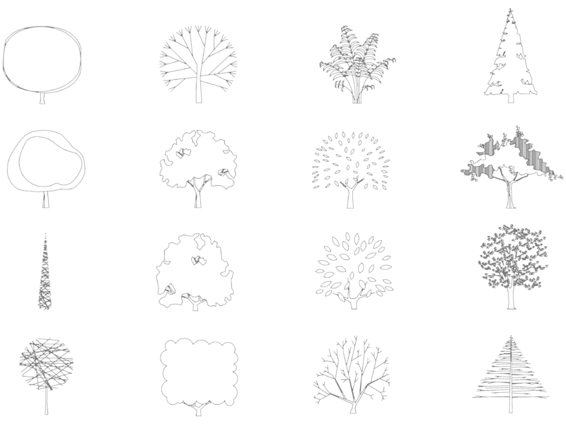 Tree side view blocks for architectural CAD elevations