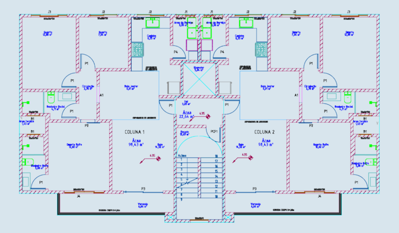 2-Unit Apartment Floor Plan DWG with Stairs