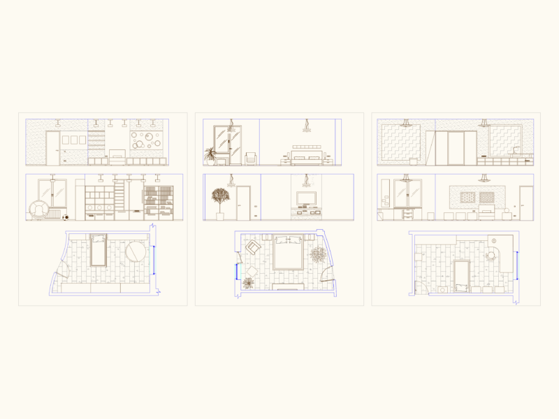 Architectural Bedroom Layout Floor Plans and Detailed Interior Wall Elevations