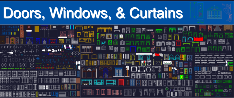 Architectural Block Library for Doors Windows and Curtains