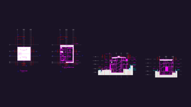 Attic Floor Plan with Roof Details and Architectural Sections
