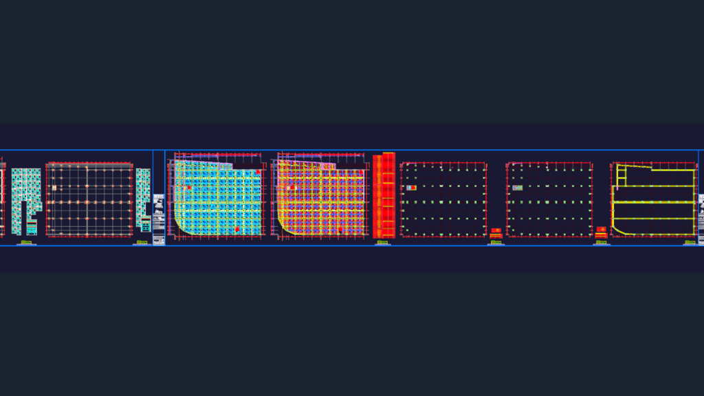 Structural drawing showing foundation reinforcement and column details.