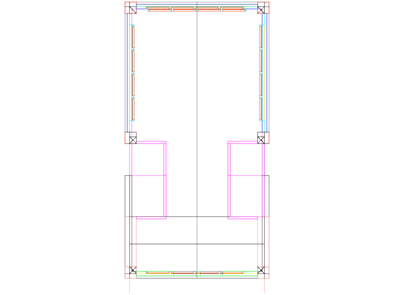 Overhead view of a 3D architectural plan for a small rectangular retail kiosk or booth.