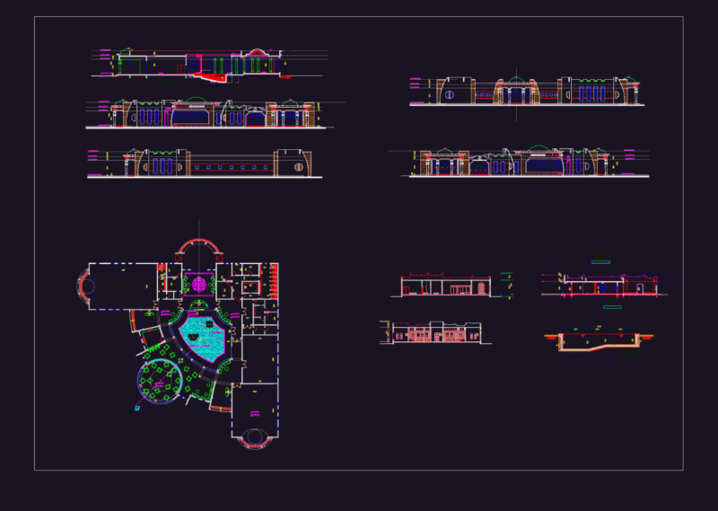 SPORT CLUB Layout Plan Elevations and Sections