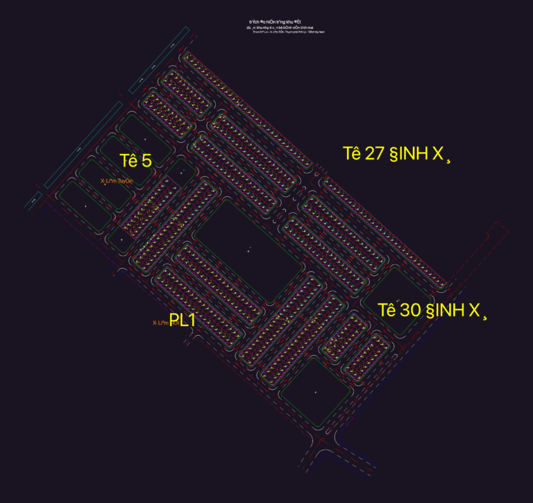 CAD site plan showing residential lot divisions and urban road layout for a housing project.