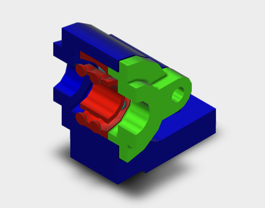 3D wireframe and solid model of a mechanical ball bearing assembly in CAD.