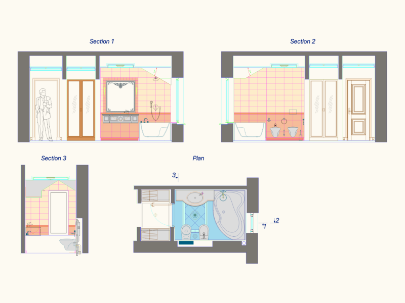 Bathroom plan and elevations