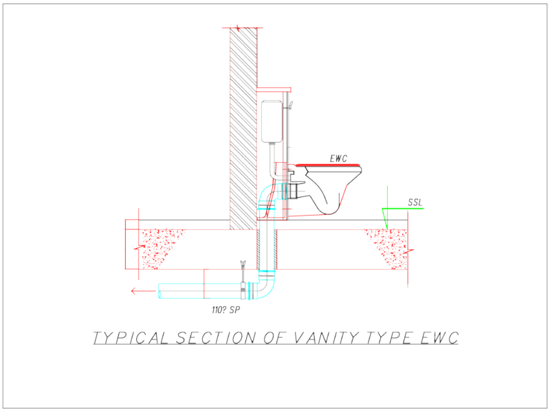Vanity type EWC section with 110mm pipe detail