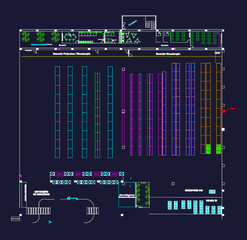 Brazil Logistics Center Layout with Trilateral Racking and Offices