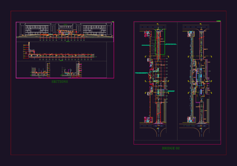 Bridge Layout Plan Elevation and Sections Details with Road CAD Template DWG