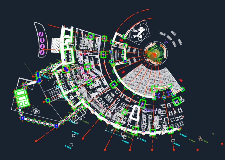 AutoCAD floor plan for a commercial kitchen featuring 3 PLATEN GRILL equipment and plumbing drainage lines.