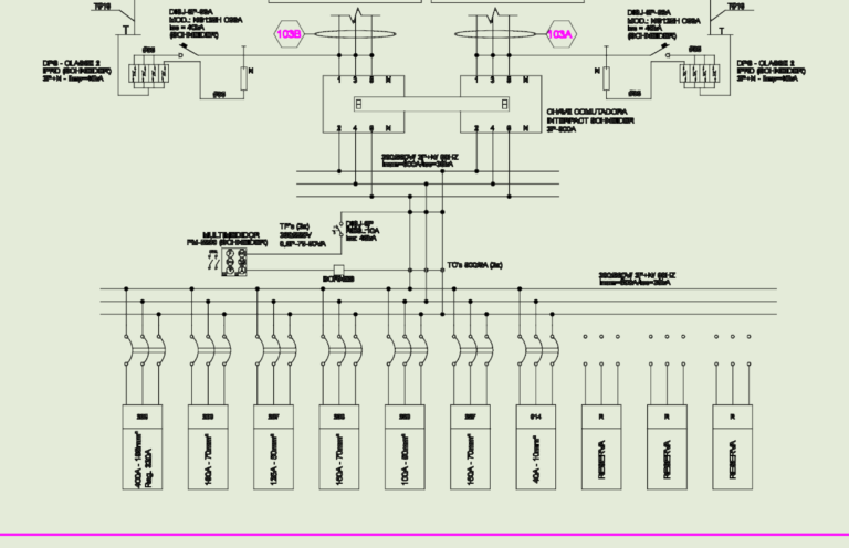 Detailed electrical single-line diagram for an 800A distribution board with Schneider components.
