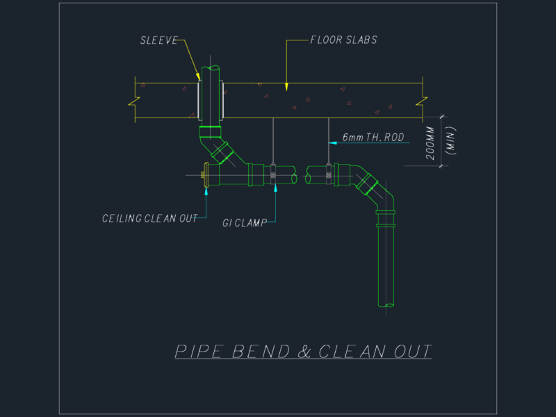 PIPE BEND AND CEILING CLEAN OUT DETAIL