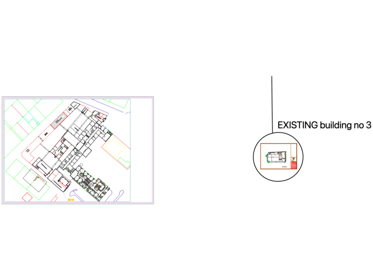 CAD site plan and ground floor layout for RAK Municipality office building with room labels and office partitions.