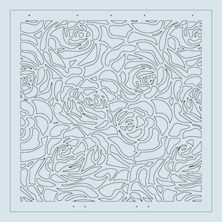 Square decorative panel featuring an intricate laser-cut rose floral pattern.