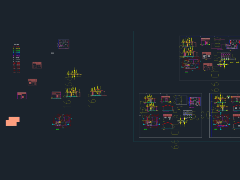 Architectural floor plan and elevations for a compact police station building with roof framing details.