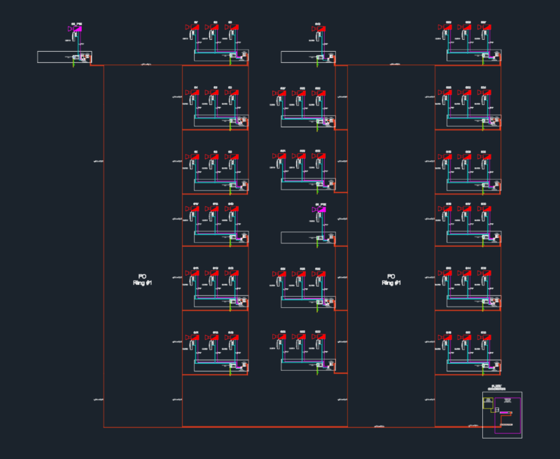 CCTV single line diagram DWG with fiber optic ring layout