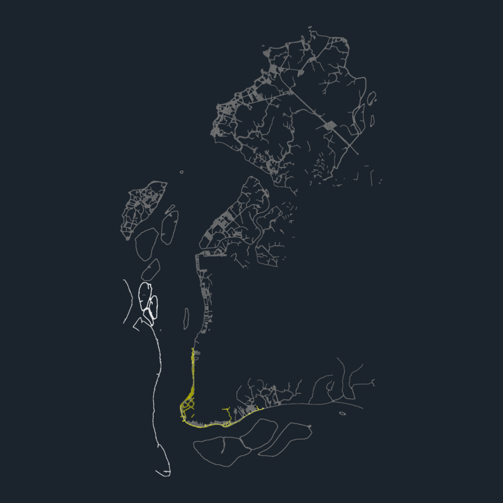 Topographic CAD plan showing coastal maps, island outlines, and contour lines for municipal planning.